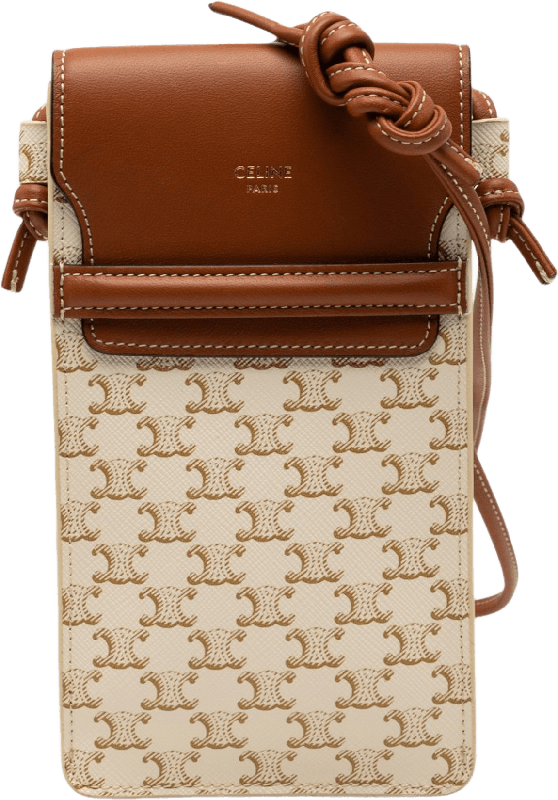 Celine Triomphe Coated Canvas Phone Pouch Flap Crossbody, från Luxclusif, i färgen white.