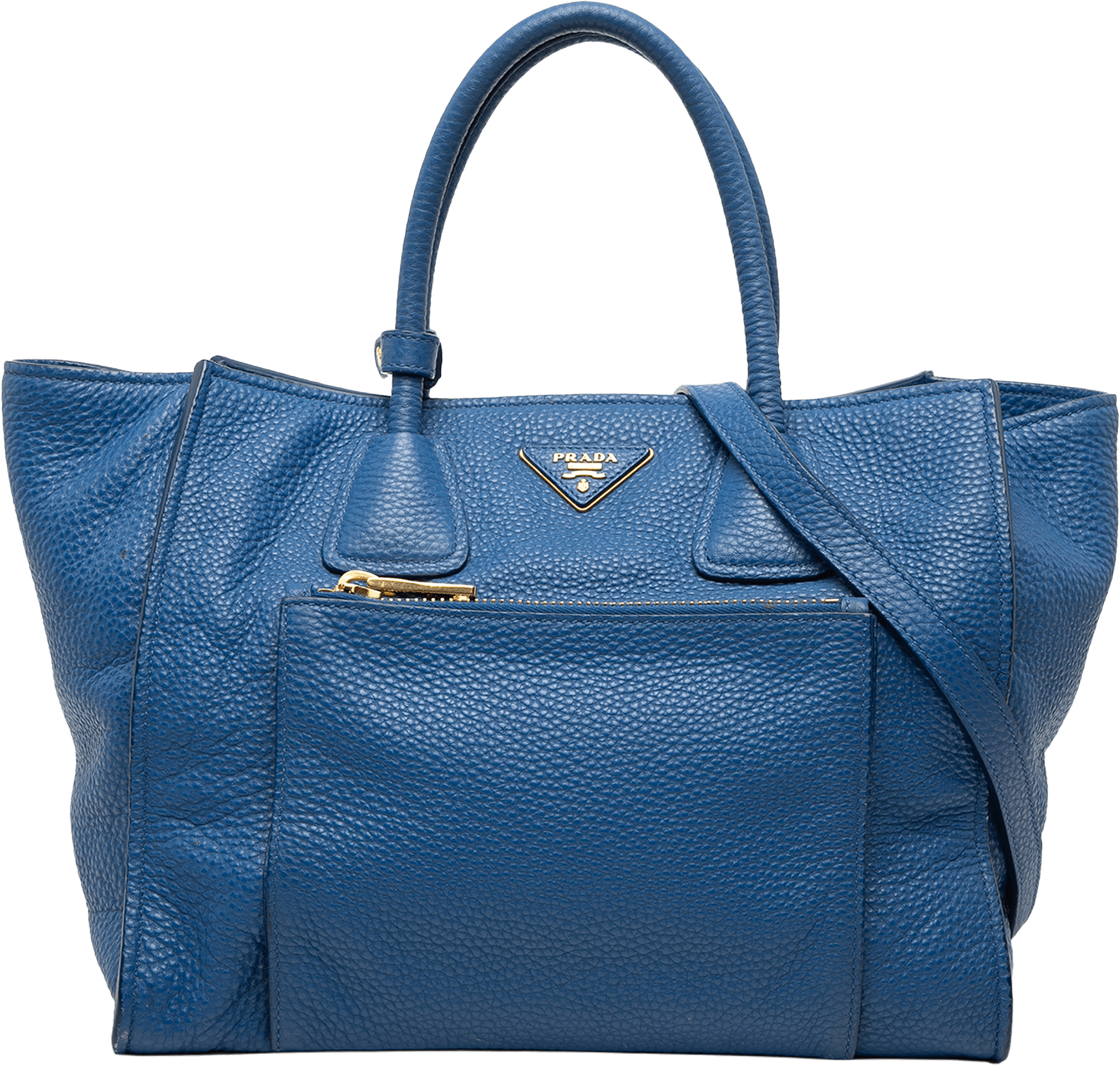 Prada Vitello Daino Front Pocket Open Convertible Tote, från Luxclusif, i färgen blue.