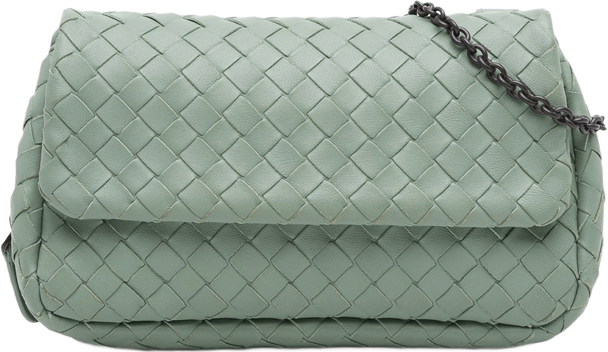 Bottega Veneta Mini Nappa Intrecciato Expandable Chain Flap Crossbody, från Luxclusif, i färgen mint.