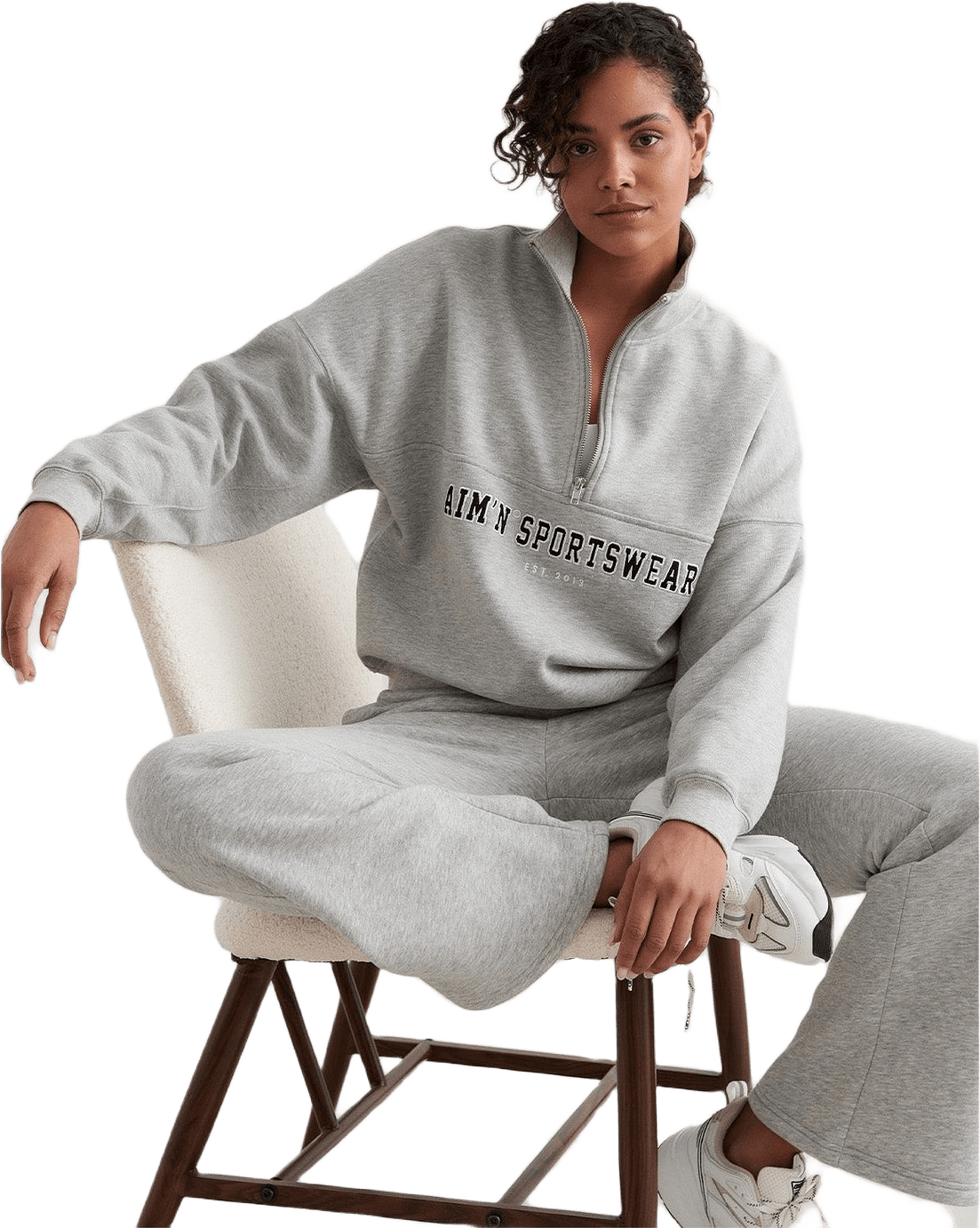 Varsity Sweat Half Zip, från aim'n, i färgen grey melange.