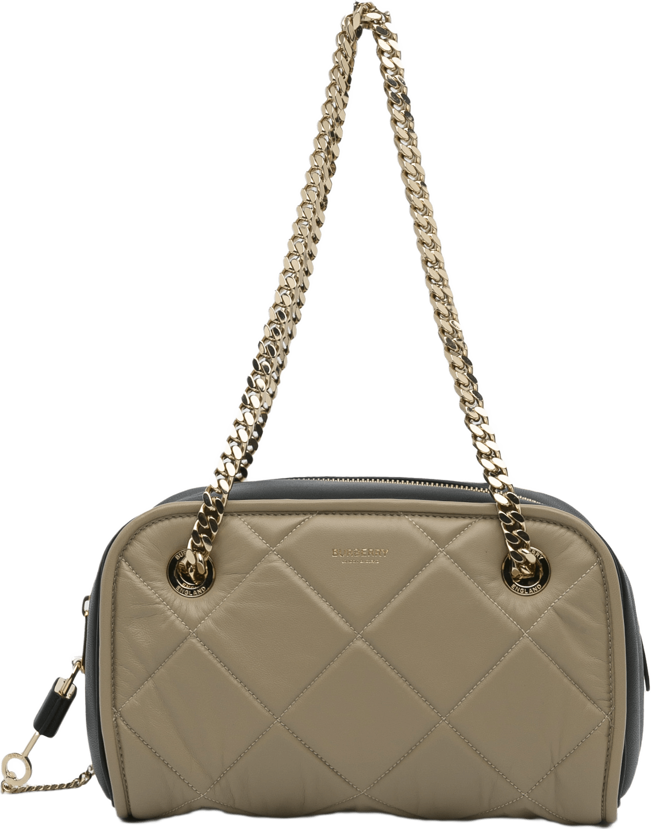 Burberry Quilted Cube Chain Shoulder Bag, från Luxclusif, i färgen taupe.