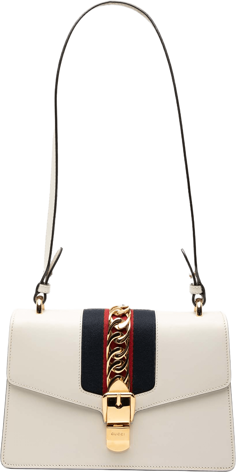 Gucci Small Leather Sylvie Web Satchel, från Luxclusif, i färgen white.