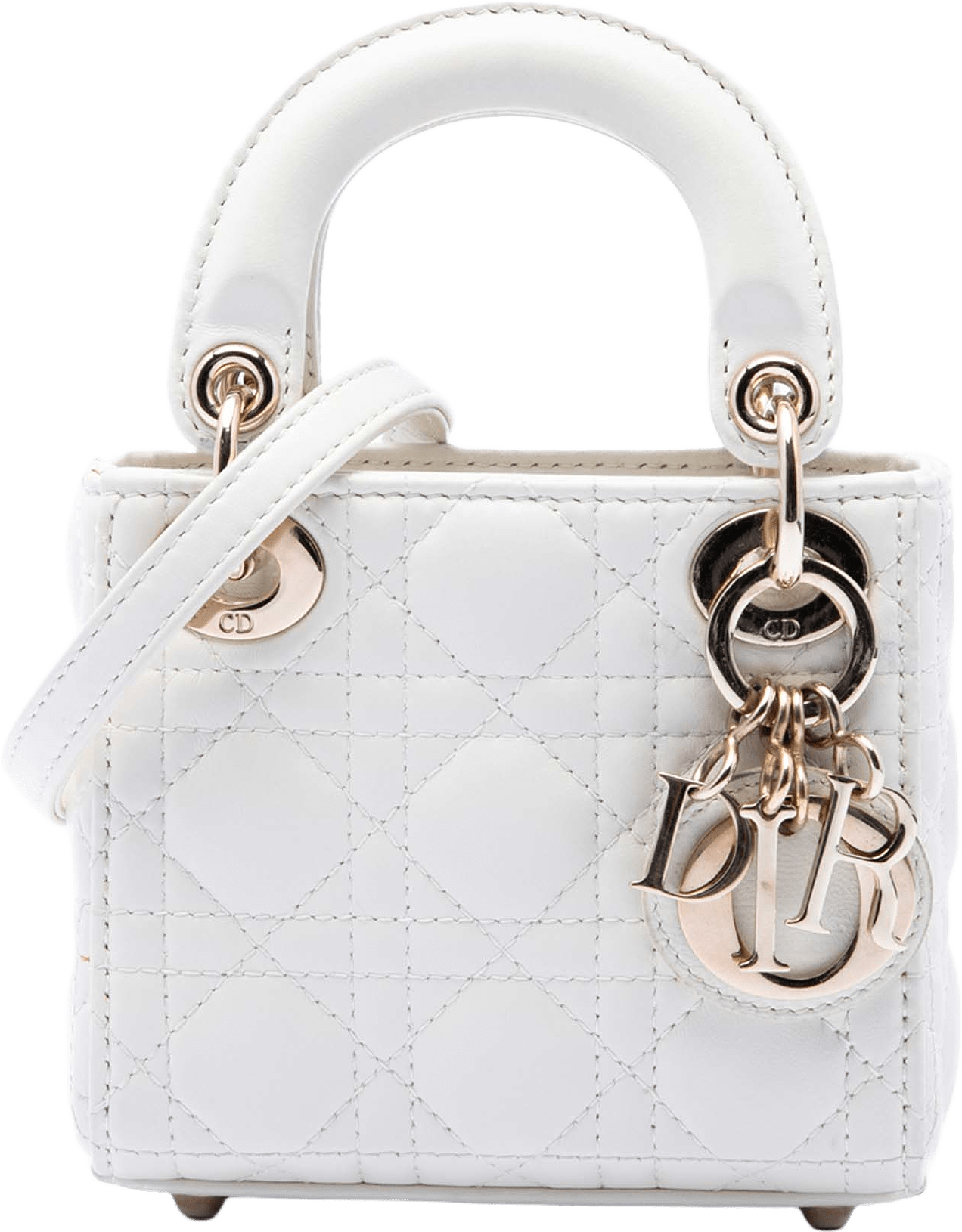 Dior Micro Lambskin Cannage Lady Dior, från Luxclusif, i färgen white.