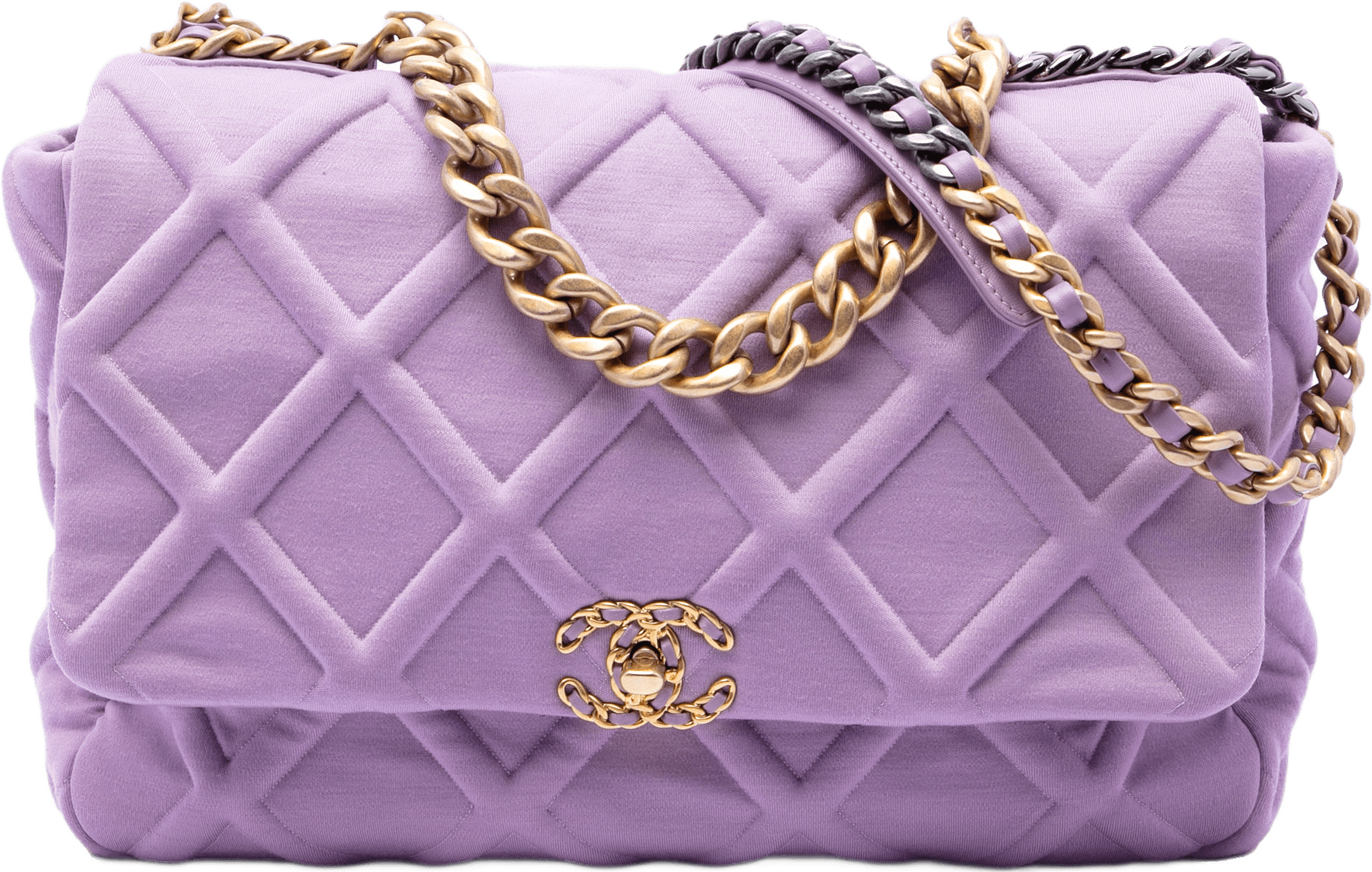 Chanel Large Jersey 19 Flap, från Luxclusif, i färgen purpur.