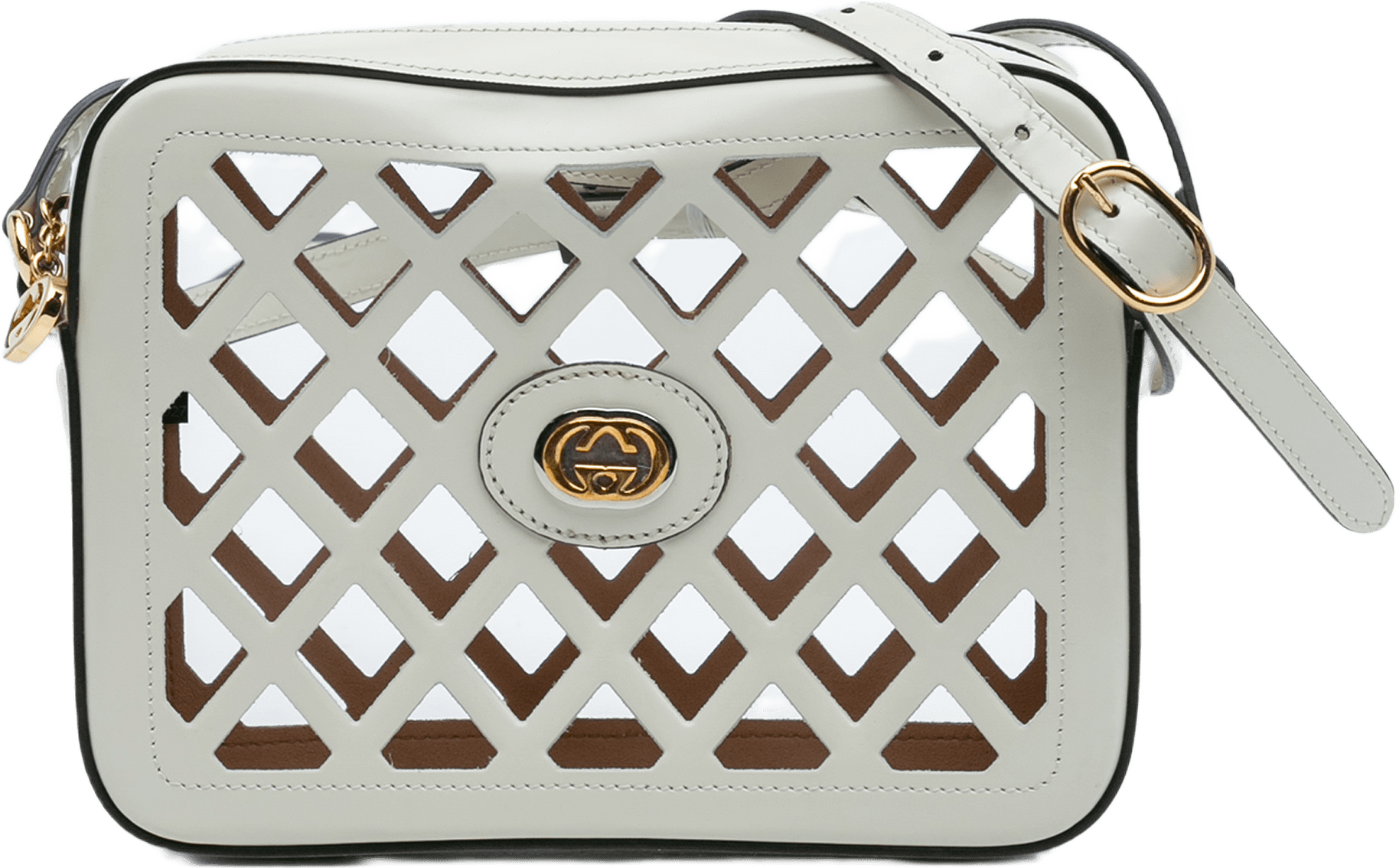 Gucci Cutout Leather And Flora Canvas Infinity Crossbody, från Luxclusif, i färgen white.