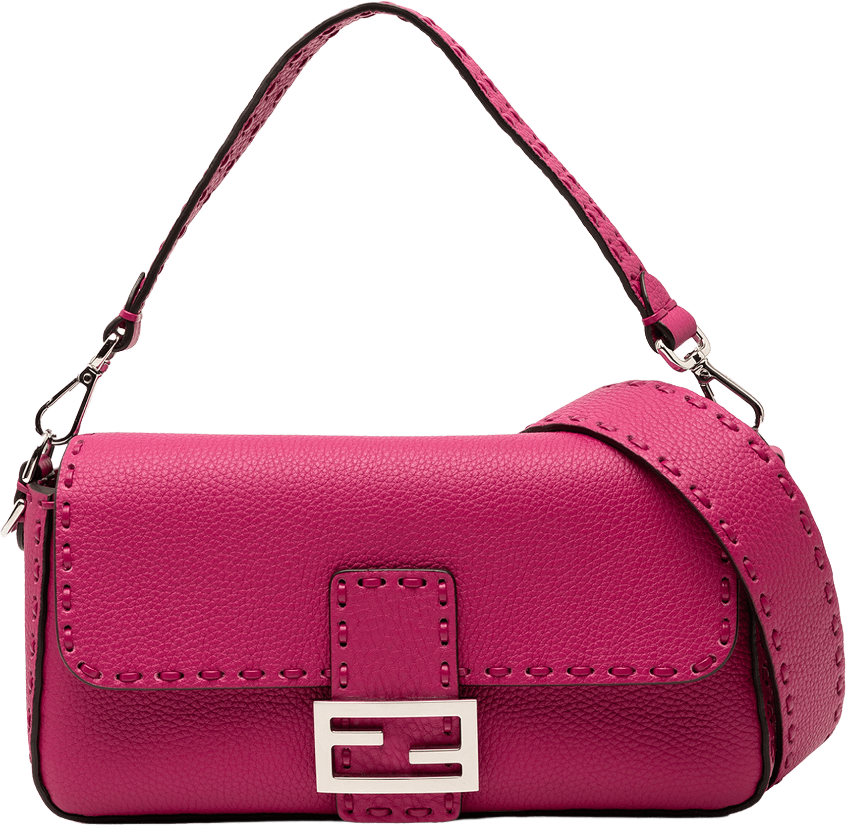 Fendi Leather Selleria Baguette Satchel, från Luxclusif, i färgen hot pink.