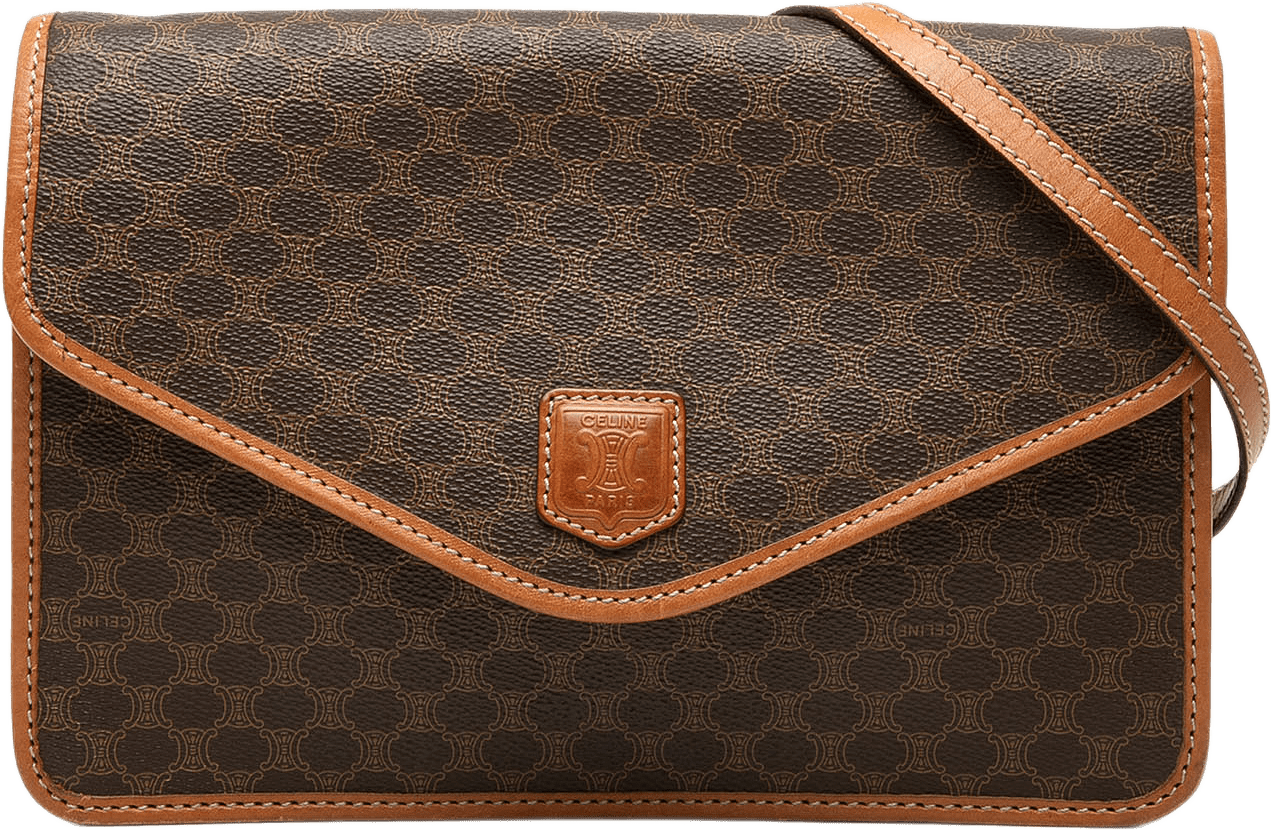 Celine Macadam Coated Canvas Crossbody, från Luxclusif, i färgen brun.
