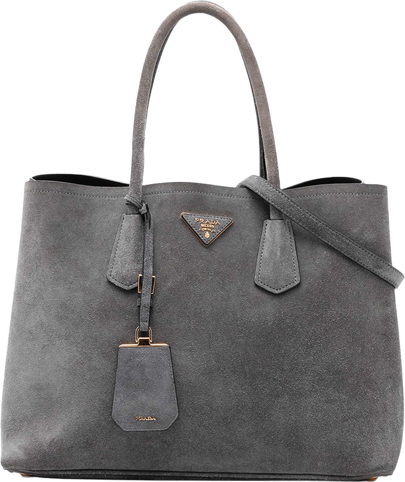 Prada Medium Scamosciato Double Satchel, från Luxclusif, i färgen gray.