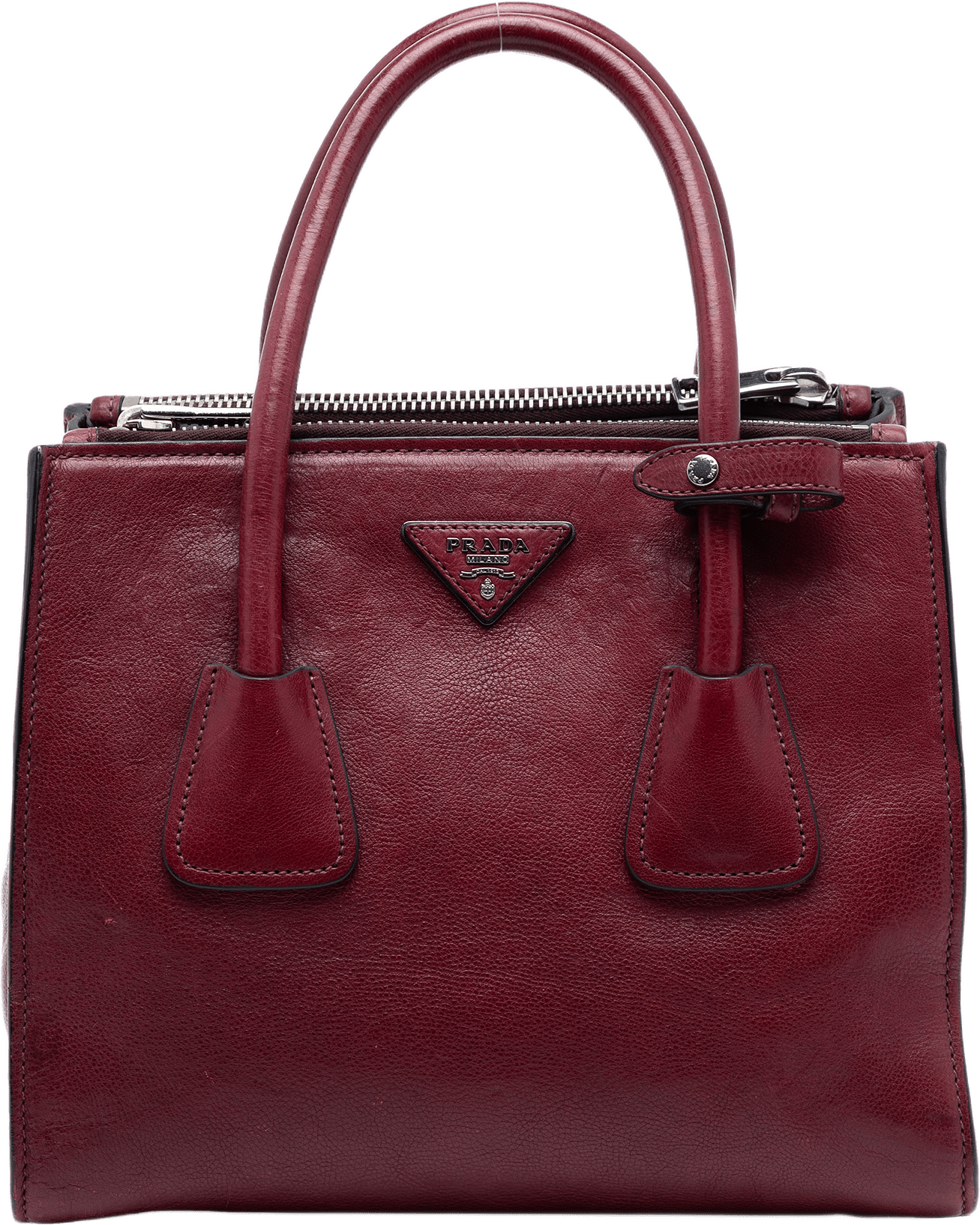Prada Glace Calf Twin Pocket Satchel, från Luxclusif, i färgen dark red.