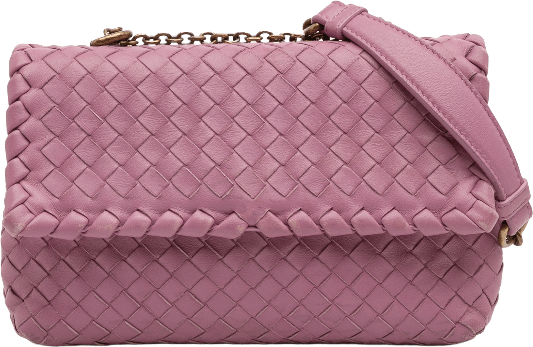 Bottega Veneta Baby Nappa Intrecciato Olimpia Crossbody, från Luxclusif, i färgen pink.