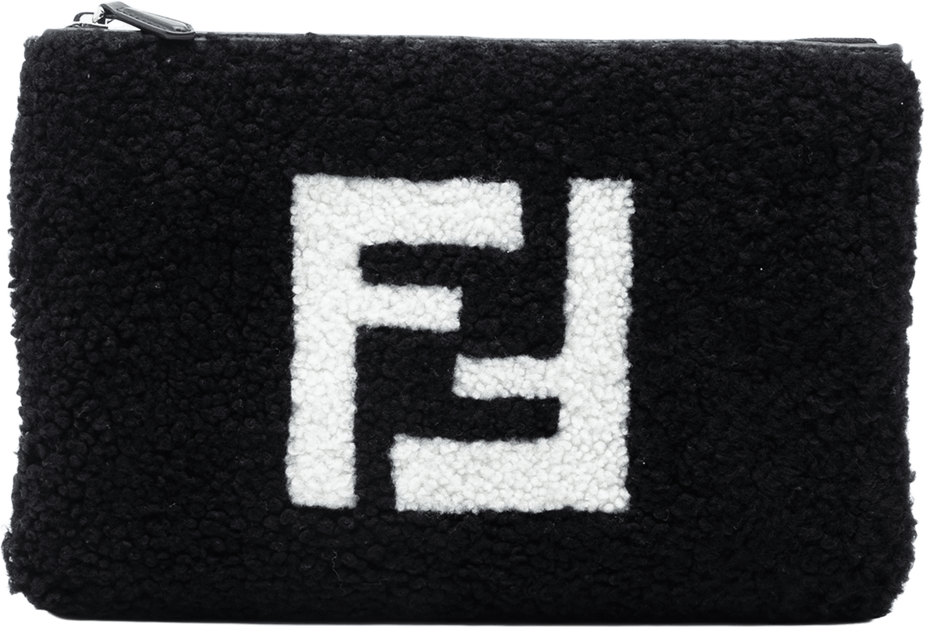 Fendi Shearling Ff Flat Pouch, från Luxclusif, i färgen black.