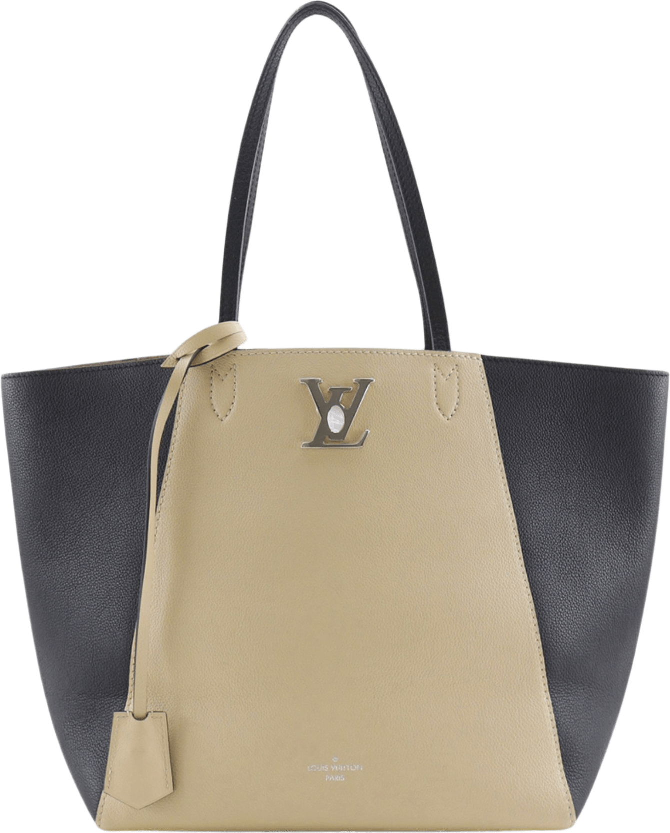 Louis Vuitton Bicolor Calfskin Lockme Cabas, från Luxclusif, i färgen beige.