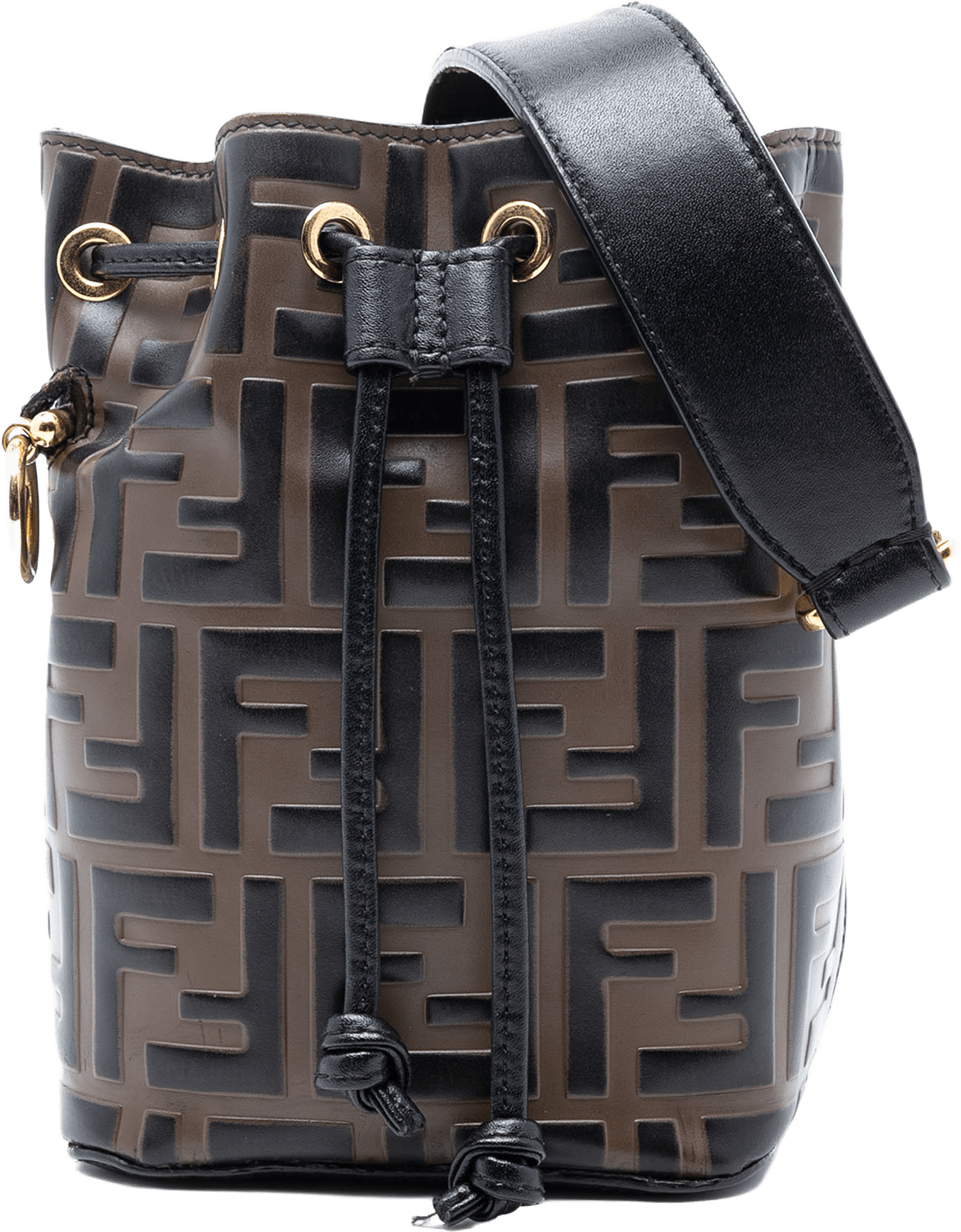 Fendi Mini Zucca Embossed Leather Mon Tresor Bucket Bag, från Luxclusif, i färgen brown.