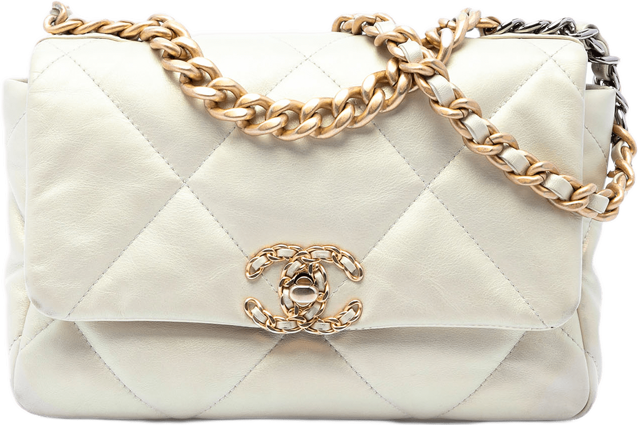 Chanel Medium Iridescent Lambskin 19 Flap, från Luxclusif, i färgen vit.