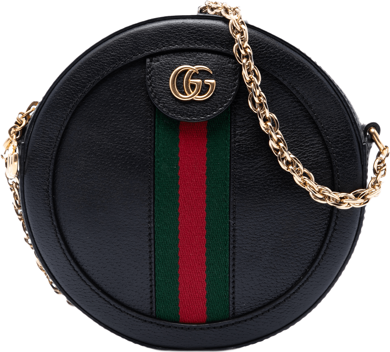 Gucci Mini Calfskin Web Ophidia Round Crossbody, från Luxclusif, i färgen svart.