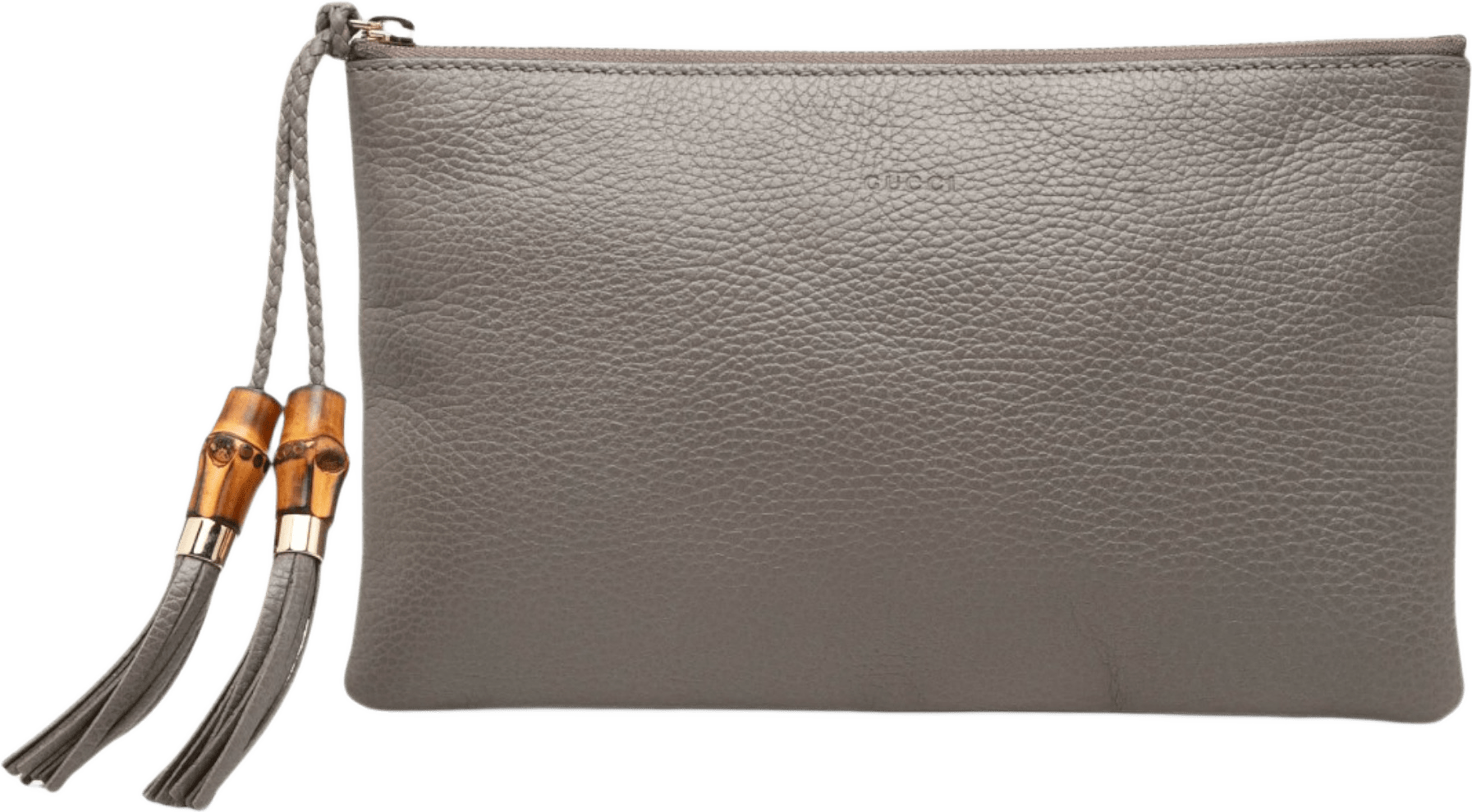 Gucci Calfskin Bamboo Clutch, från Luxclusif, i färgen grå.