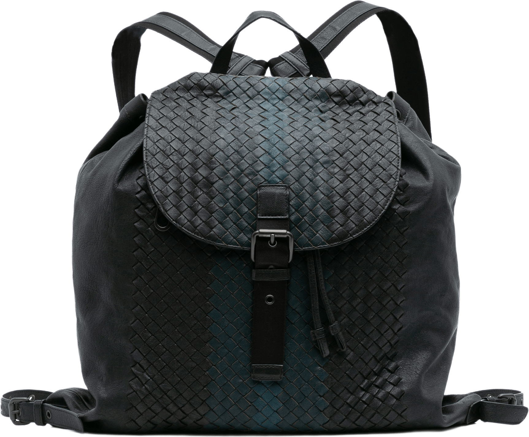 Bottega Veneta Nappa Intrecciato Drawstring Flap Backpack, från Luxclusif, i färgen svart.
