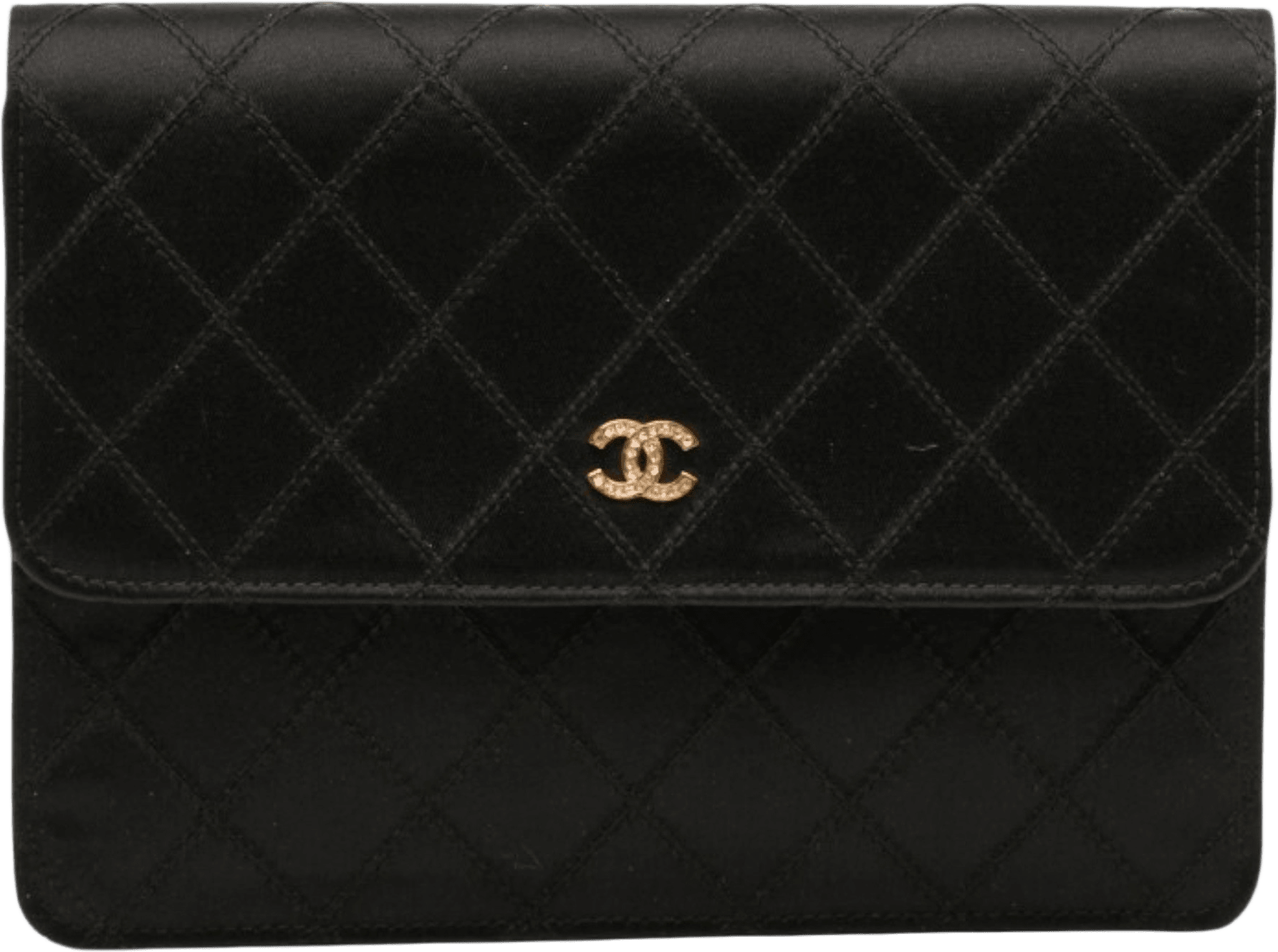 Chanel Cc Satin Diamond Stitch Clutch, från Luxclusif, i färgen black.