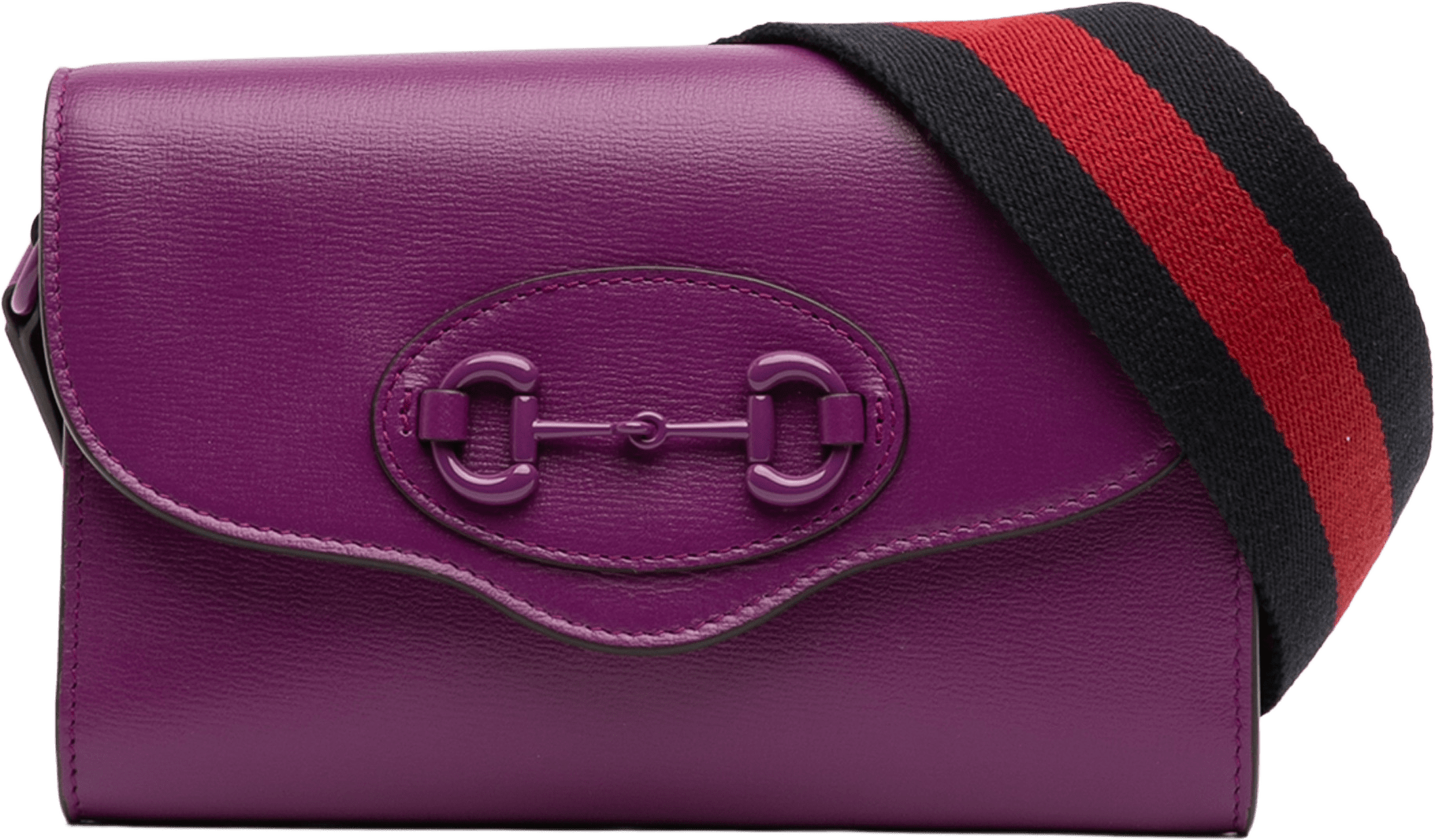 Gucci Mini Leather Horsebit 1955 Web Crossbody, från Luxclusif, i färgen dark purple.