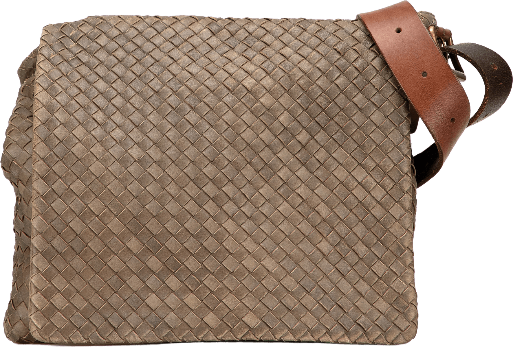 Bottega Veneta Nappa Intrecciato Messenger Bag, från Luxclusif, i färgen camel.