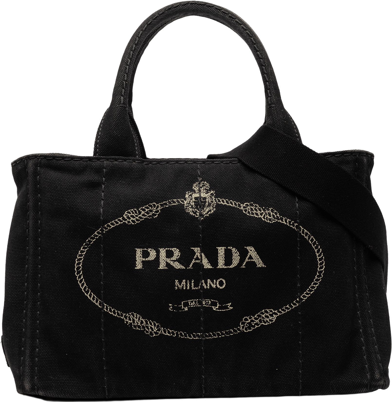 Prada Small Canvas Canapa Logo Satchel, från Luxclusif, i färgen black.