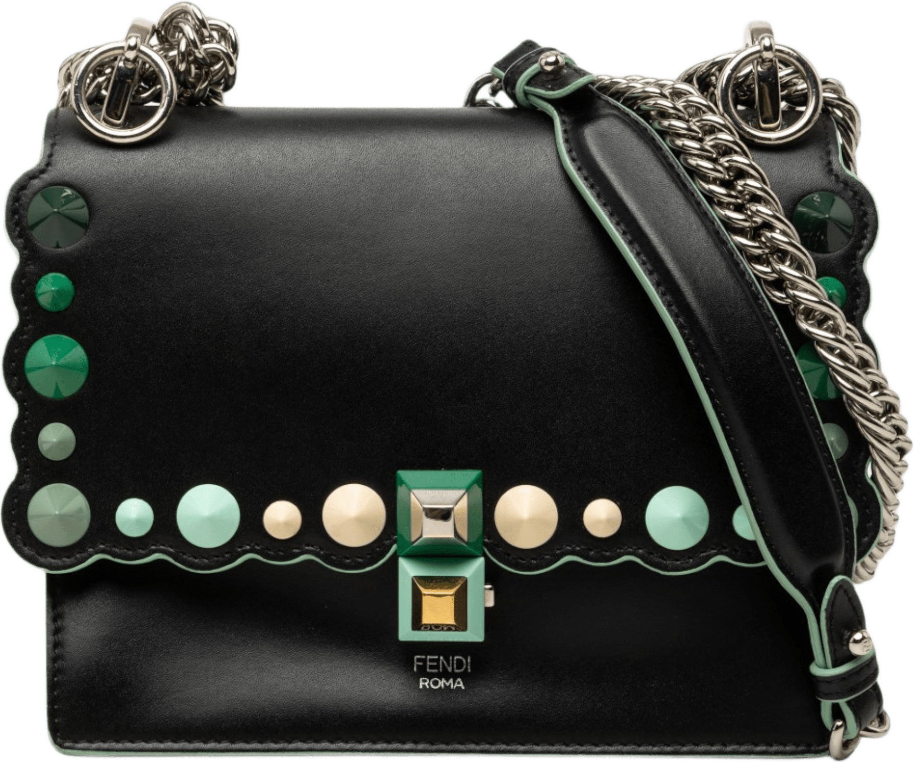 Fendi Mini Scalloped Leather And Acrylic Studs Kan I Crossbody, från Luxclusif, i färgen svart.