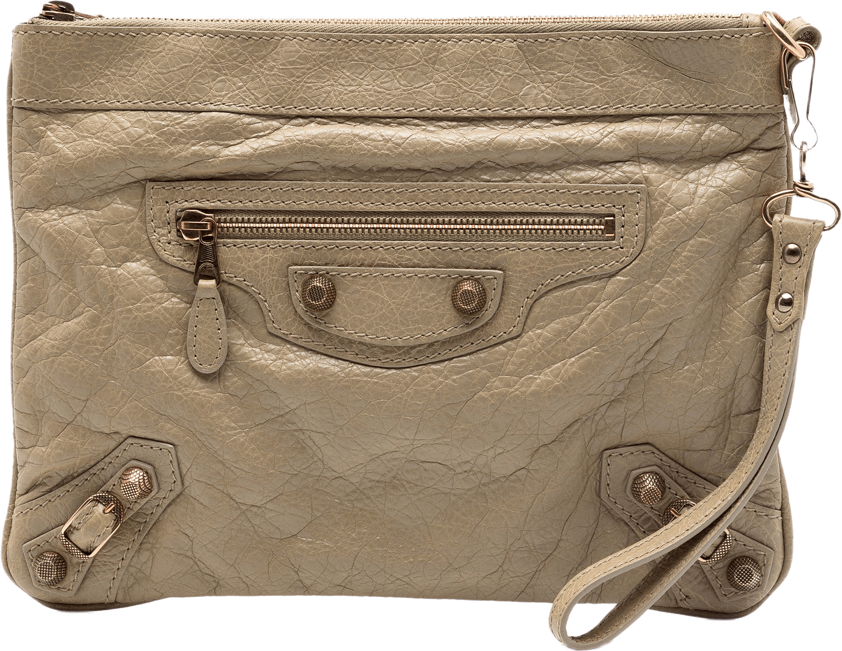Balenciaga Lambskin Motocross Giant 12 Clutch, från Luxclusif, i färgen beige.