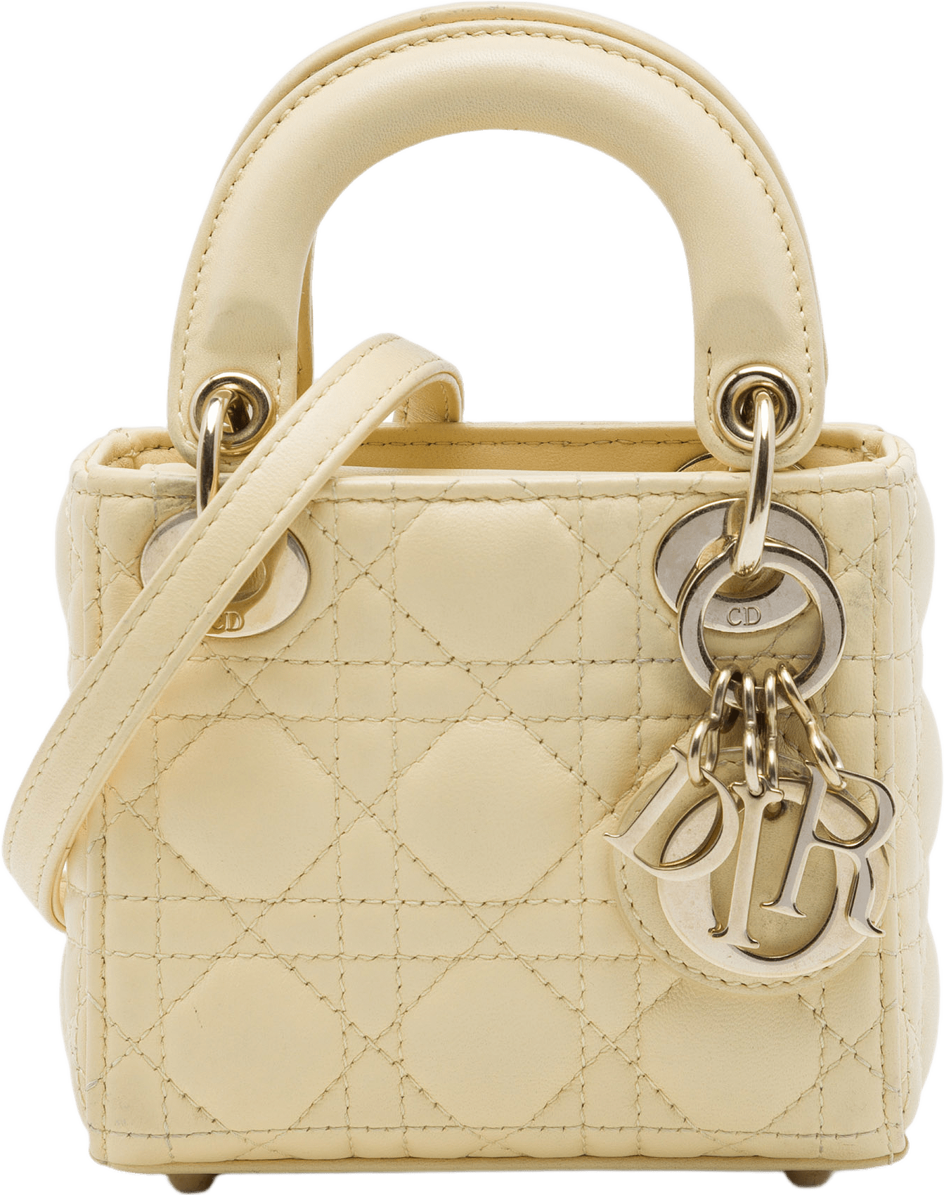 Dior Micro Lambskin Cannage Lady Dior, från Luxclusif, i färgen gul.