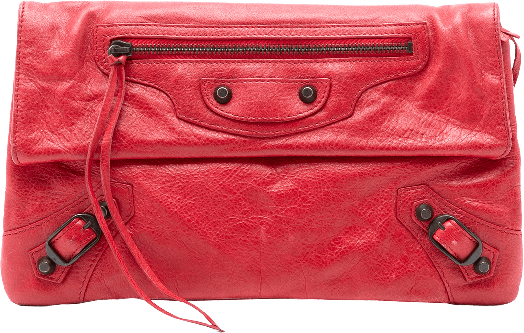 Balenciaga Lambskin Motocross Classic Envelope Clutch, från Luxclusif, i färgen red.