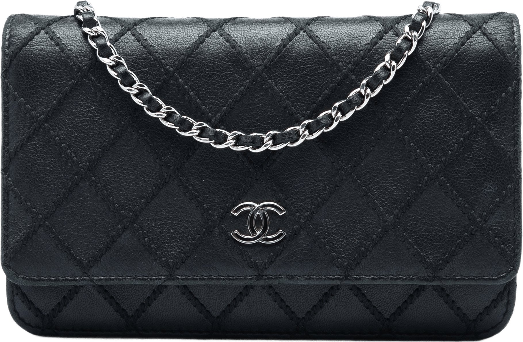 Chanel Cc Lambskin Wild Stitch Wallet On Chain, från Luxclusif, i färgen svart.