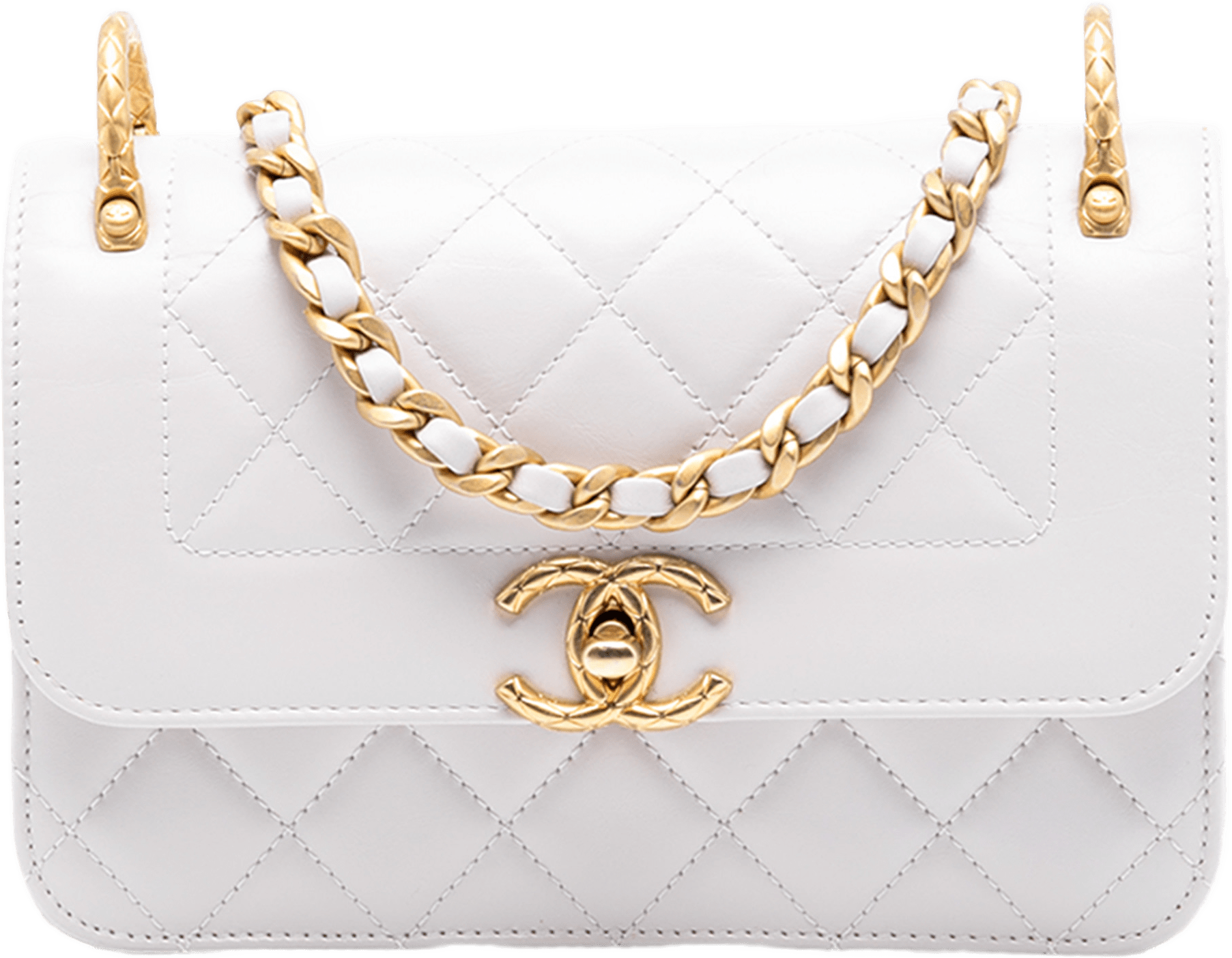 Chanel Cc Quilted Calfskin Single Flap, från Luxclusif, i färgen white.