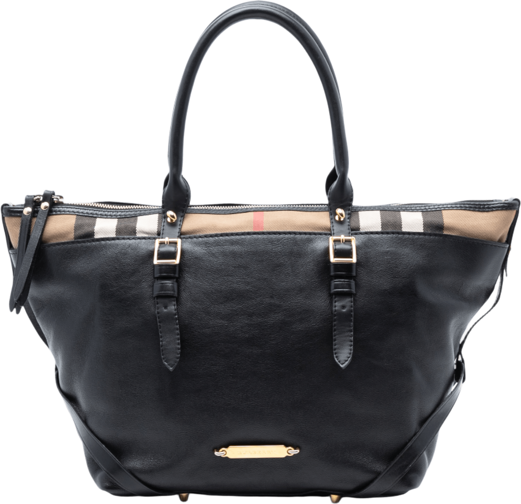 Burberry Small House Check Trimmed Leather Salisbury Tote, från Luxclusif, i färgen black.