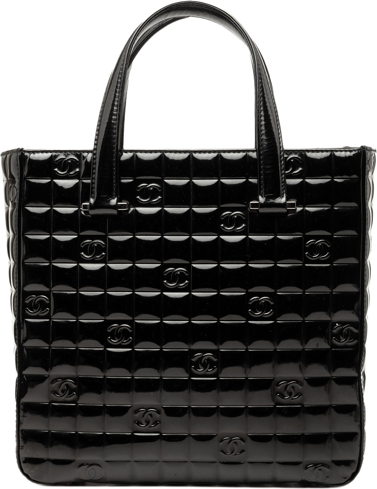 Chanel Cc Chocolate Bar Patent Tote, från Luxclusif, i färgen svart.