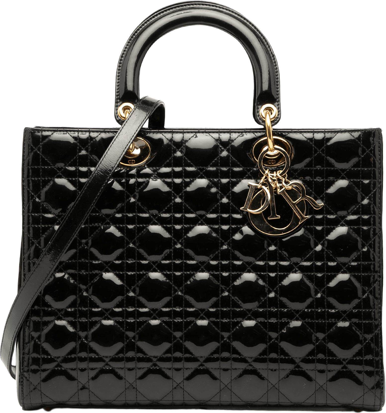 Dior Large Patent Cannage Lady Dior, från Luxclusif, i färgen black.