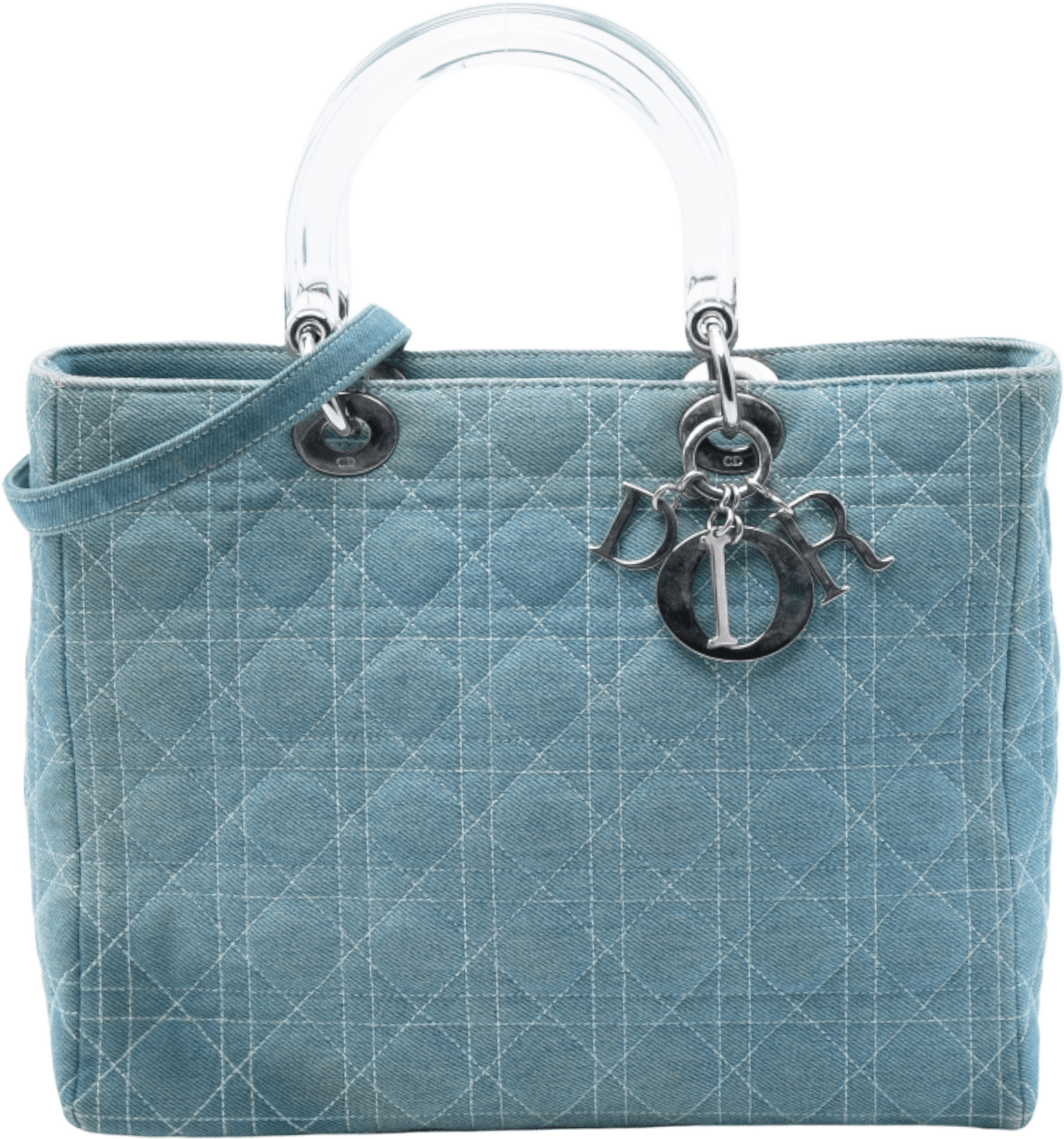 Dior Large Denim Cannage Acrylic Handles Lady Dior, från Luxclusif, i färgen light blue.
