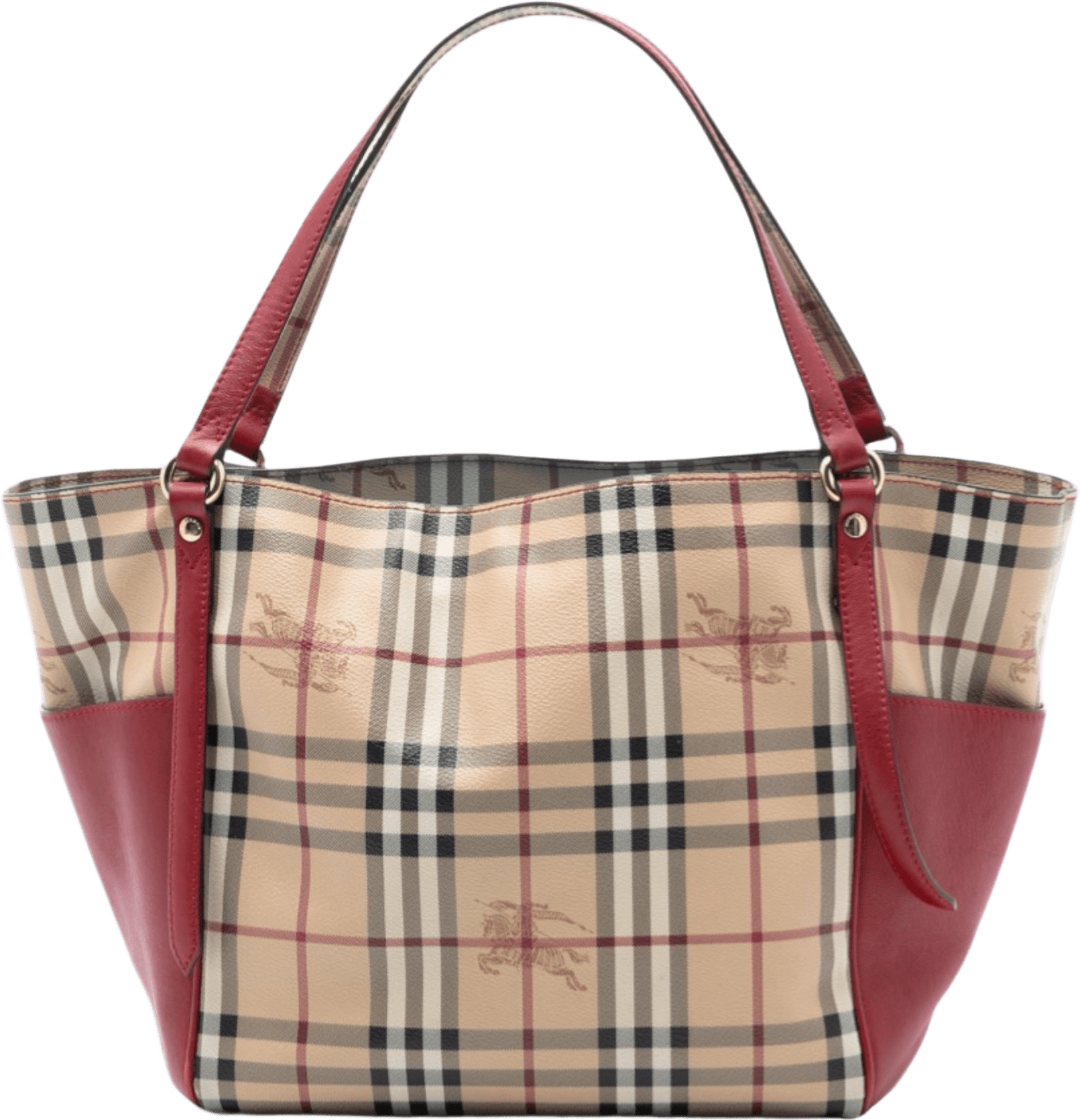 Burberry Small Leather Trimmed Haymarket Check Coated Canvas Canterbury Tote, från Luxclusif, i färgen beige.