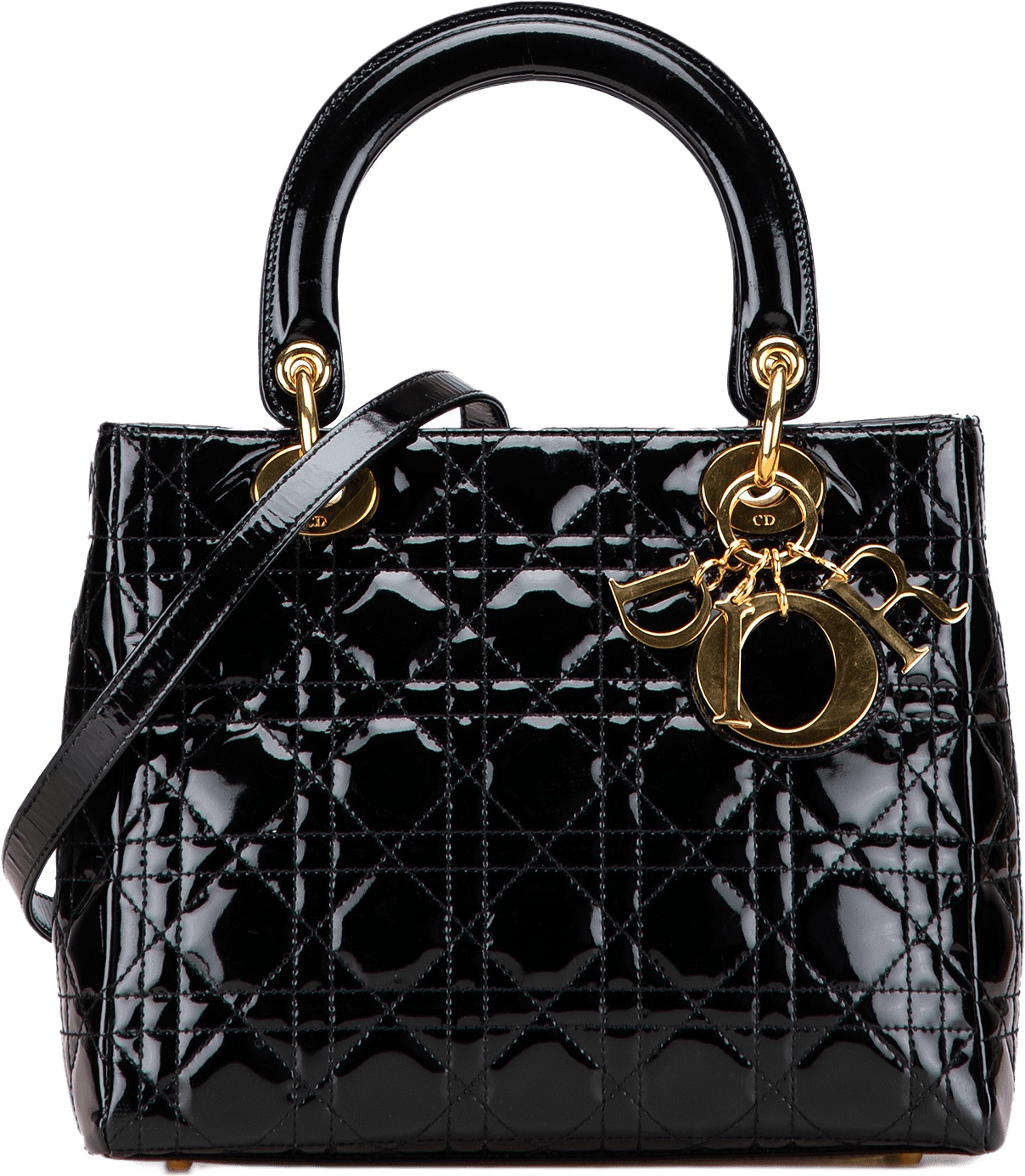 Dior Medium Patent Cannage Lady Dior, från Luxclusif, i färgen black.