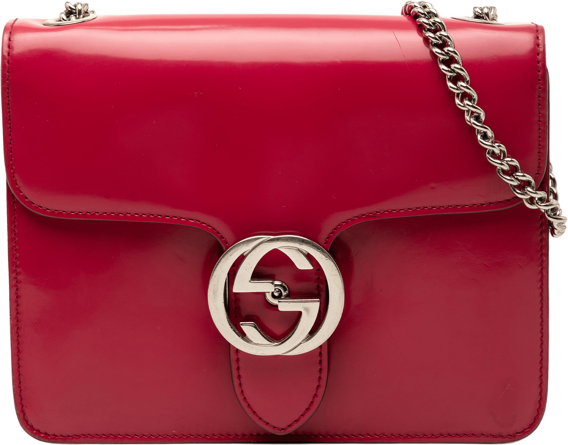 Gucci Small Polished Calfskin Interlocking G Dollar Crossbody, från Luxclusif, i färgen red.
