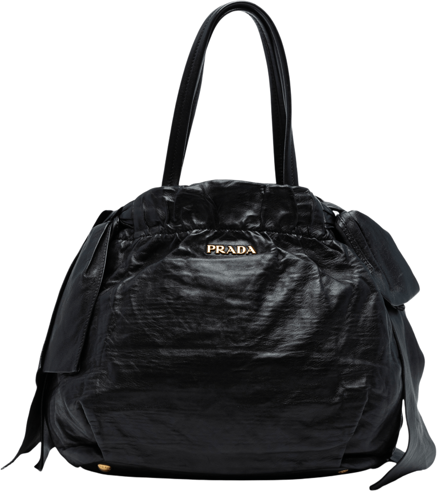 Prada Nappa Antique Bow Satchel, från Luxclusif, i färgen black.