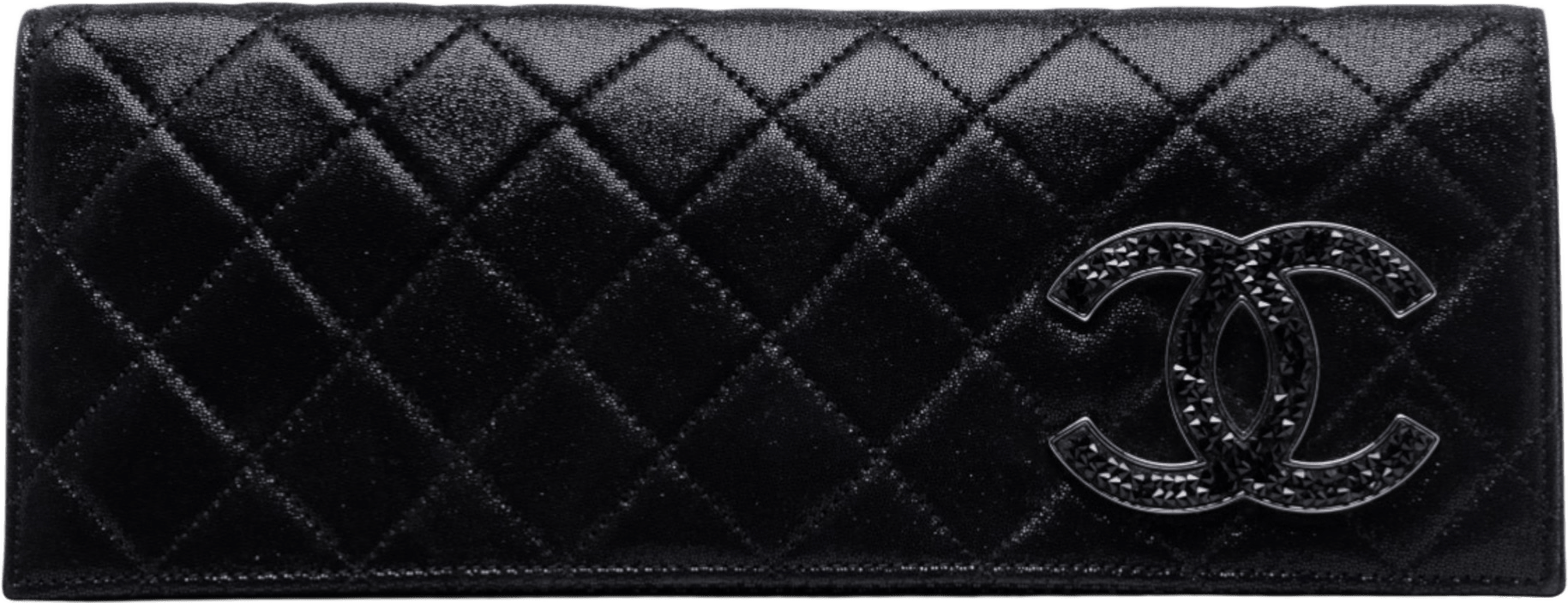 Chanel Quilted Iridescent Suede Crystal Cc Clutch, från Luxclusif, i färgen black.