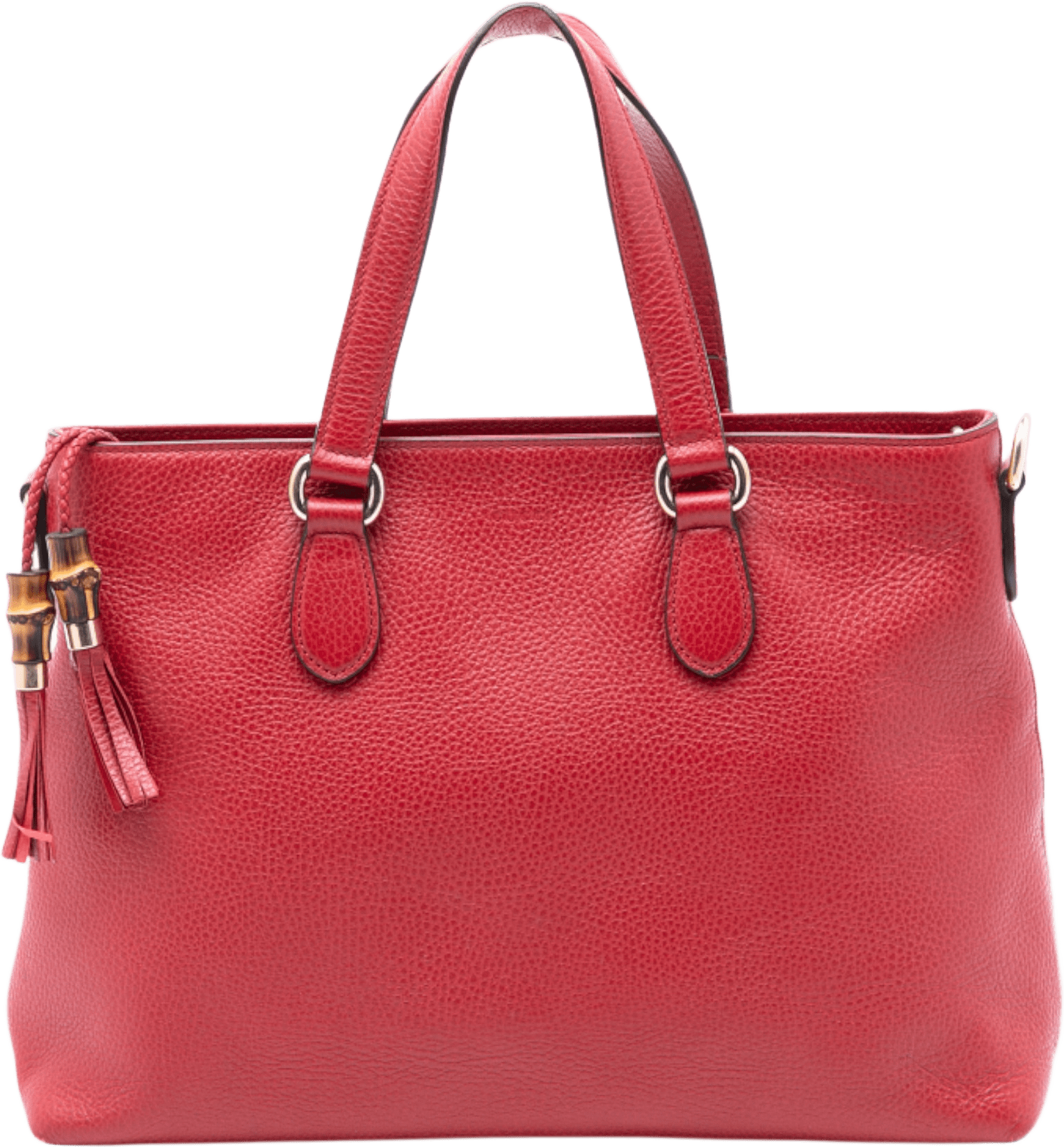Gucci Leather Bamboo Tassel Satchel, från Luxclusif, i färgen red.