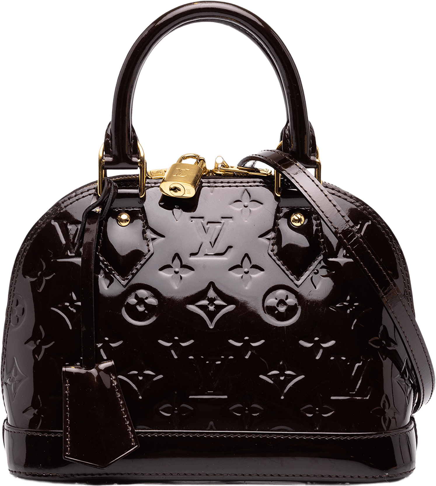 Louis Vuitton Monogram Vernis Alma Bb, från Luxclusif, i färgen purpur.