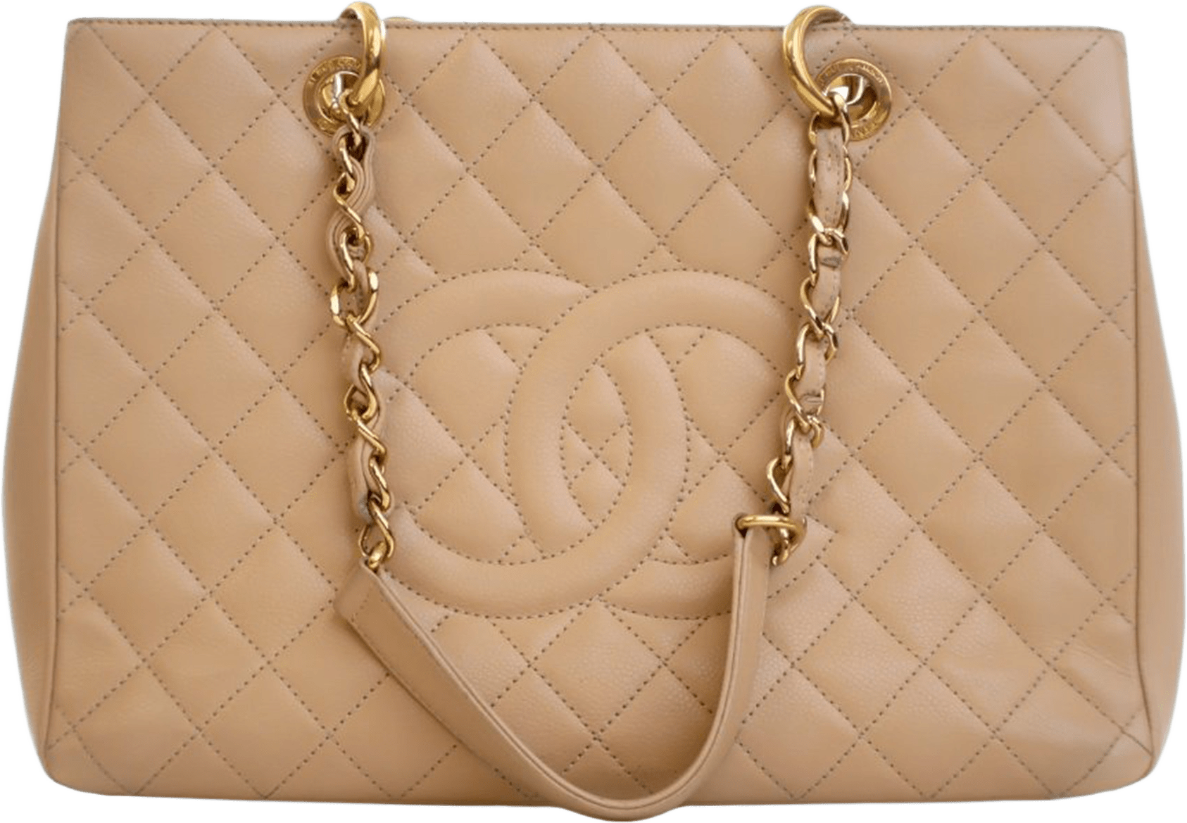 Chanel Caviar Grand Shopping Tote, från Luxclusif, i färgen beige.
