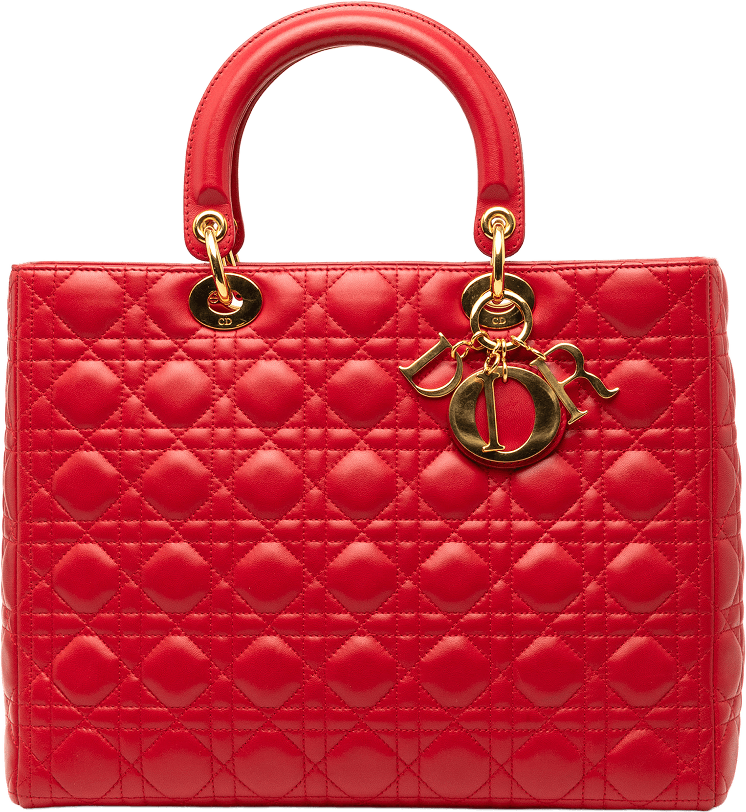 Dior Large Lambskin Cannage Lady Dior, från Luxclusif, i färgen red.