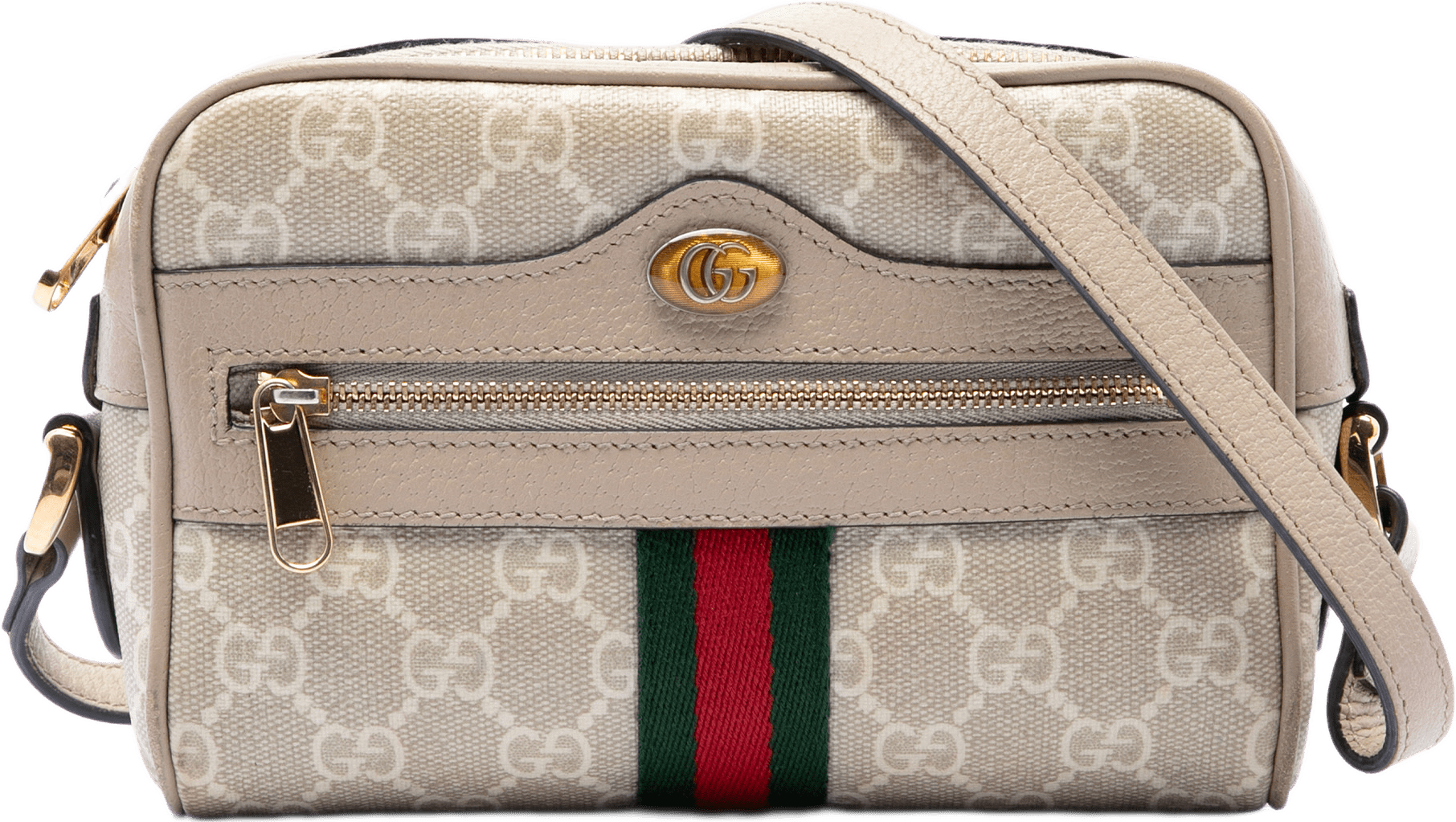 Gucci Mini Gg Supreme Web Ophidia Crossbody, från Luxclusif, i färgen beige.