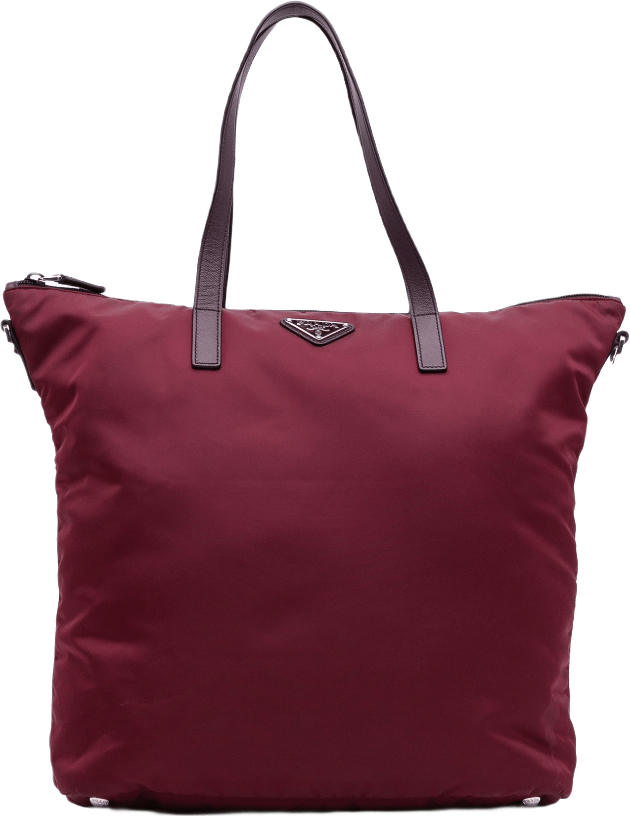 Prada Tessuto Zip Top Convertible Tote, från Luxclusif, i färgen burgundy.
