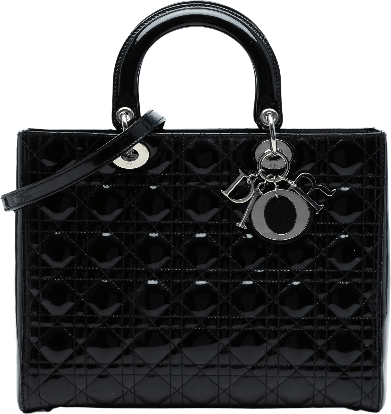 Dior Large Patent Cannage Lady Dior, från Luxclusif, i färgen black.