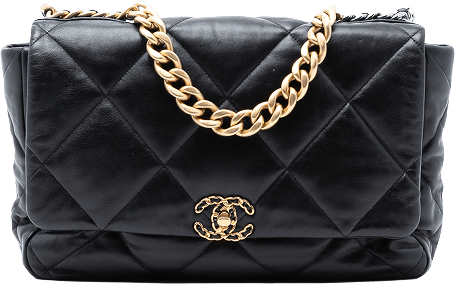 Chanel Maxi Lambskin 19 Flap, från Luxclusif, i färgen black.