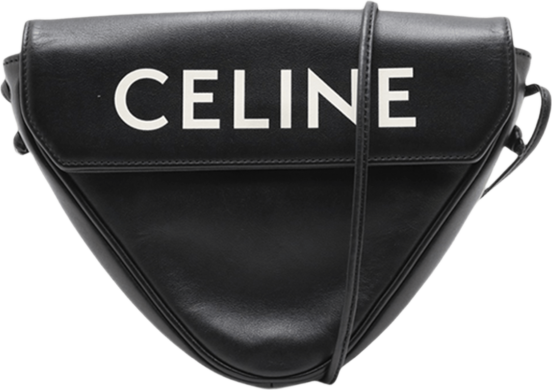 Celine Smooth Calfskin Logo Triangle Crossbody, från Luxclusif, i färgen black.