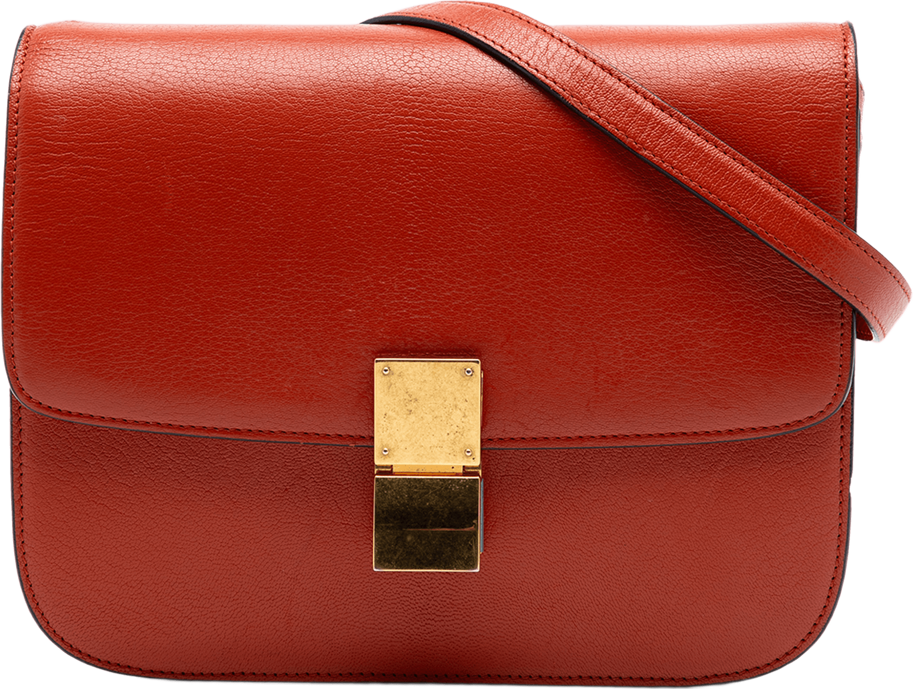 Celine Medium Calfskin Classic Box, från Luxclusif, i färgen red.